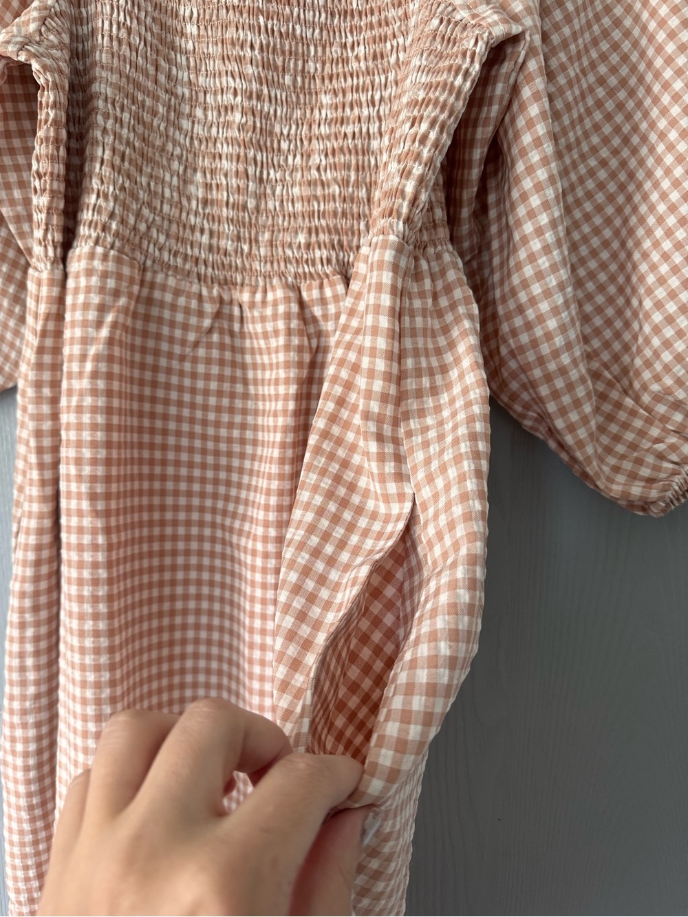 Smocked Gingham Puff-Sleeve Mini Dress - Blush - Picture 3 of 3